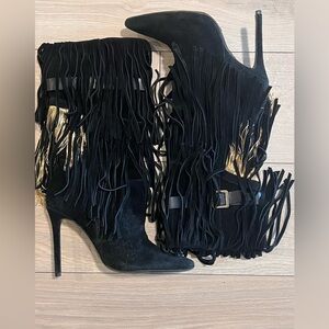 Black calf length boots